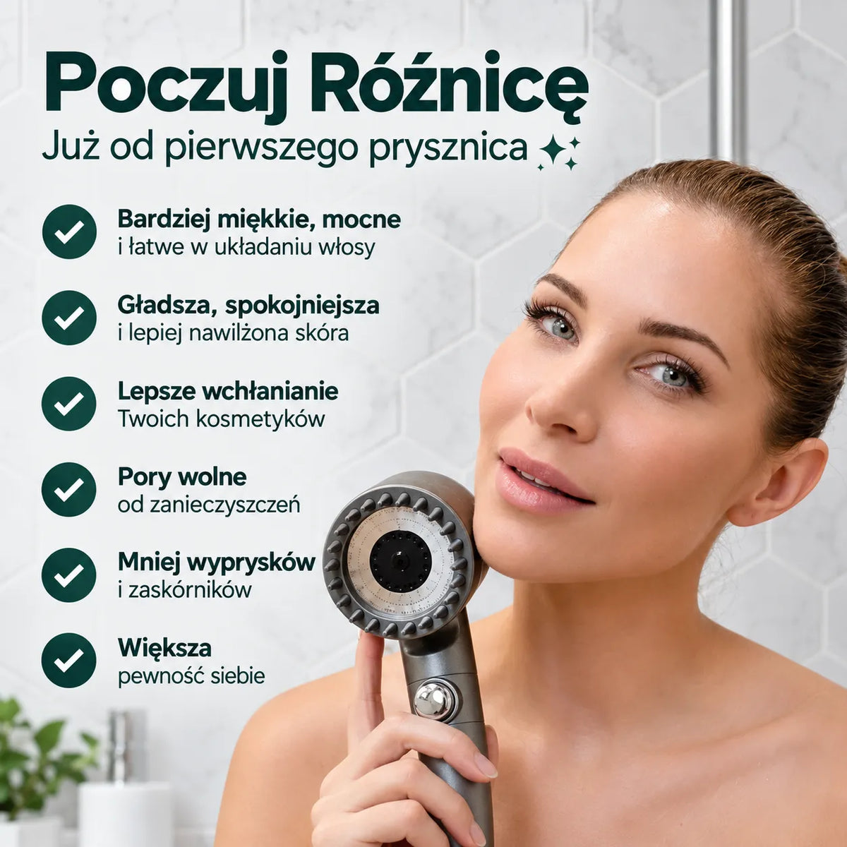 Słuchawka prysznicowa z potrójnym systemem filtracji • Usuwa kamień, chlor i metale ciężkie z wody