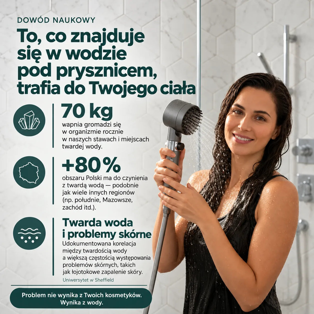 Słuchawka prysznicowa z potrójnym systemem filtracji • Usuwa kamień, chlor i metale ciężkie z wody